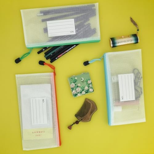 BOPART 24pcs Small Mesh Zipper Pouch 9.3x4.7 Inches Mesh Pouch Bags, Small Mesh Bag with Label Pocket for Office Supplies, Plastic Zip Bill Bags for Home Travel Storage & Organizing - Image 6