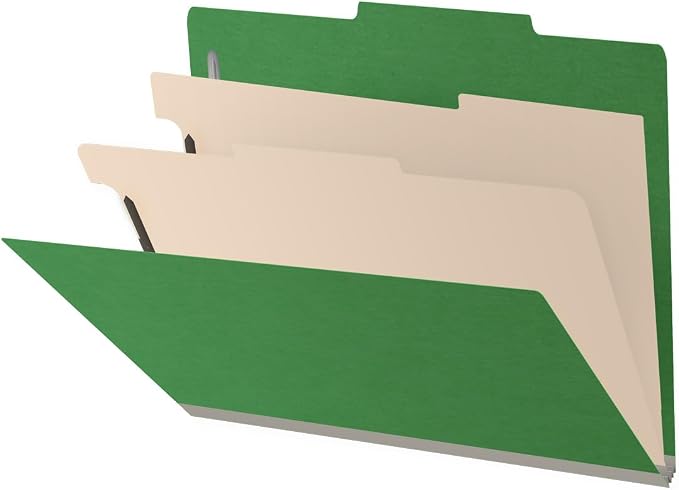 25 Pt. Pressboard Classification Folders, 2/5 Cut ROC Top Tab, Letter Size, 2 Dividers, Moss Green (Box of 10) by Ecom+Folders