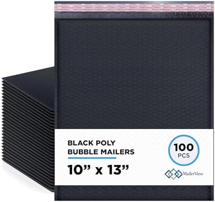 Black Bubble Mailers 10x13, Self Seal Poly Padded Envelopes, 100 Pack Bulk by MAILERVIEW