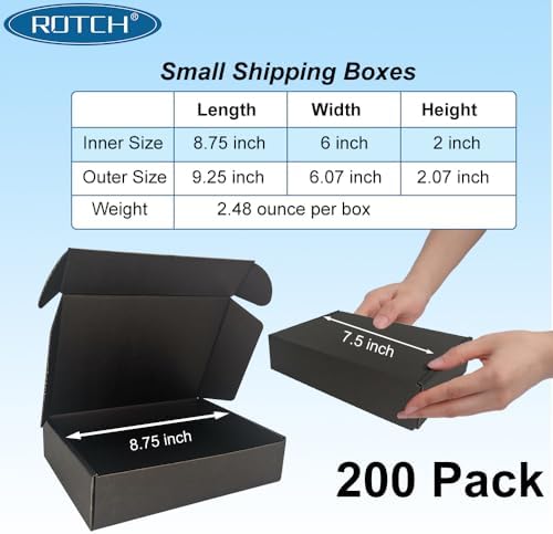 ROTCH 200 Pack 9x6x2'' Small Shipping Boxes, Black, Cardboard Corrugated Mailers for Small Business (M962-200-B) - Image 2