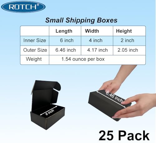 ROTCH 6x4x2'' Small Shipping Boxes 25 Pack Black, Sturdy Corrugated Cardboard Mailers (M642-25-B) - Image 2