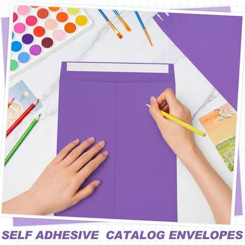 100 Pcs 9'' x 12'' Catalog Envelopes Self Adhesive 32lb Manila Envelopes Kraft Peel & Seal for Secure Mailing Storage Organizing for Office Business Home(Purple) - Image 5