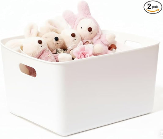 Ytteve White 2-Pack Large Plastic Storage Bins with Handles, 14.2" x 10" x 6.3" Organizer Containers for Closet, Shelves, Drawers, Office & Classroom by Ytteve