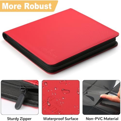 16-Pocket Business Card Binder holds 1024 Cards, Premium Diamond Texture PU Leather Name Card Holder Organizer with Zipper, Black Sleeves Side Loading Card Book for Collectors & Office(red) - Image 3