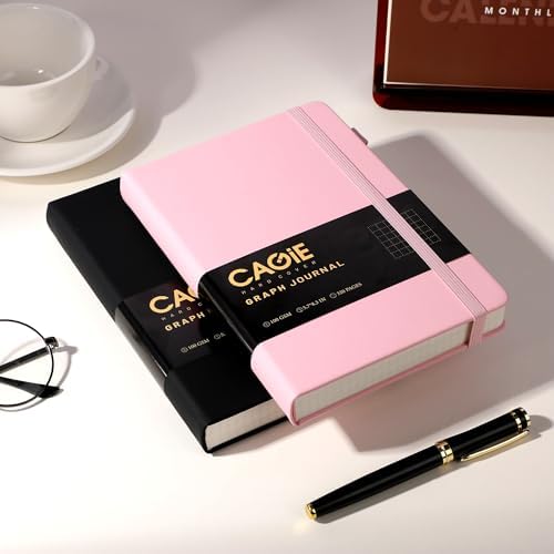 CAGIE Graph Notebook 320 Pages 100 GSM Paper Graphing Grid Journal B5 Hardcover Leather Quad Ruled Notebooks for Engineering, Math, Work, Pink - Image 2