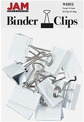 JAM PAPER Colorful Binder Clips - Large - 1 1/2 Inch (41 mm) - White Binderclips - 12/Pack by JAMPaper