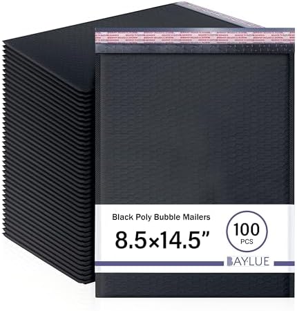 Black Bubble Mailers 8.5x14.5, Self Seal Poly Padded Envelopes #3, 100 Pack by BAYLUE