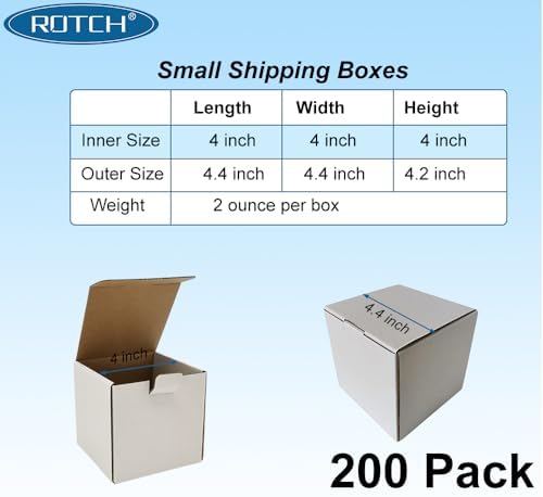 ROTCH 200 Pack of 4x4x4’’ Small Shipping Boxes, Sturdy Corrugated Cardboard Mailers, White (M444-W-200) - Image 2
