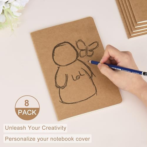 ZCZN 8 Pack A5 Kraft Notebooks Bulk, 8.15x5.5 Inches Graph Paper Journaling Notebooks, Notebooks for Work, Composition Notebooks for School, Journal Notebooks for Office, 60 Pages - Image 3