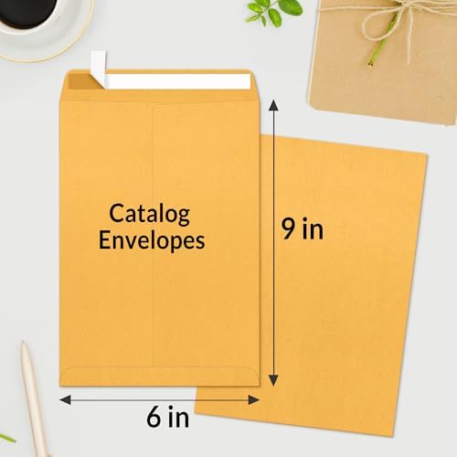 SUNEE 6x9 Manilla Envelopes, 28lb Brown Kraft, Ultra Strong Quick-Seal Security Catalog Mailing Envelopes for Flat Letter Size Documents or Photos, 100 Count - Image 2