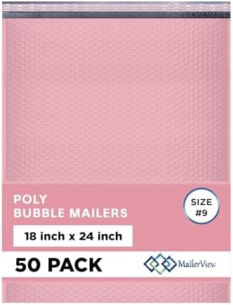 Light Pink Bubble Mailers 18x24, Poly Padded Envelopes #9, 50 Pack by MAILERVIEW
