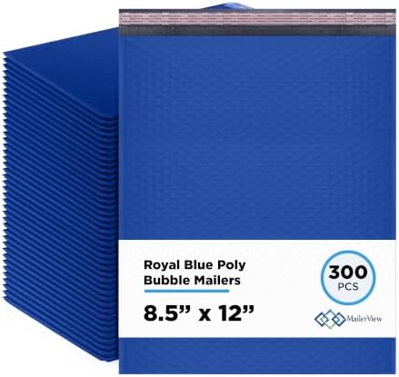 Royal Blue Bubble Mailers 8.5x12 Poly Padded Envelopes #2, 300 Pack by MAILERVIEW
