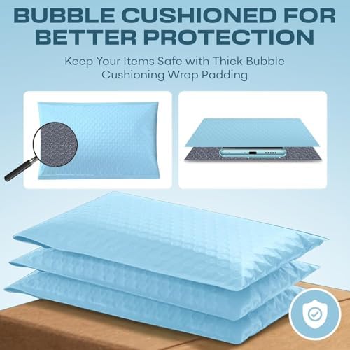 Light Blue Bubble Mailers 12x15, Self Seal Poly Padded Envelopes, 50 Pack - Image 6