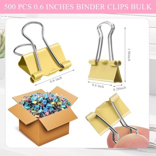 Jetec 500 Pcs Colorful 0.6 Inch Binder Clip Paper Clamp Metal Paper Clip - Image 3