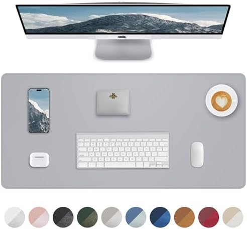 PU Leather Desk Blotter Mat, Large Mouse Pad, Non-Slip & Waterproof Desk Cover for Office and Home - Light Grey, 36" x 17" by AFIING