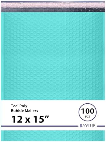 Teal Bubble Mailers 12x15, Self Seal Poly Padded Envelopes, 100 Pack Bulk by BAYLUE