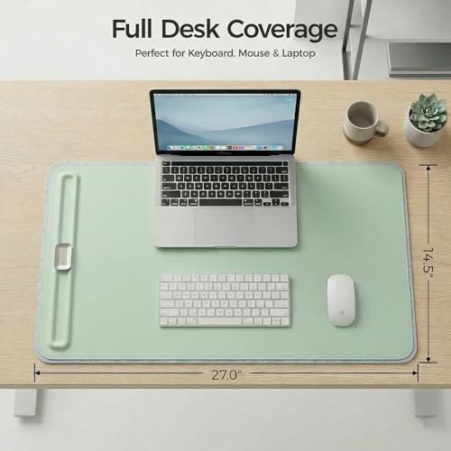Premium Double-Sided Faux Leather Desk Pad – Non-Slip, Waterproof, with Magnetic Cable Organizer & File Storage – Designed for Offices & Creative Spaces – Durable & Easy to Clean（Green） - Image 2