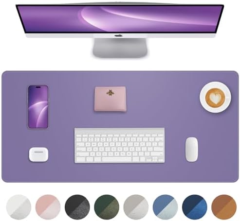 Leather Desk Pad Protector,Desk Mat,Large Mouse Pad, Non-Slip Desk Pad, Waterproof PU Leather Desk Blotter Mat, Desk Cover for Office and Home (Light Purple, 36" x 17") by AFIING