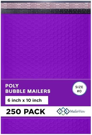 Purple Bubble Mailers 6x10, Poly Padded Envelopes #0, 250 Pack Bulk by MAILERVIEW