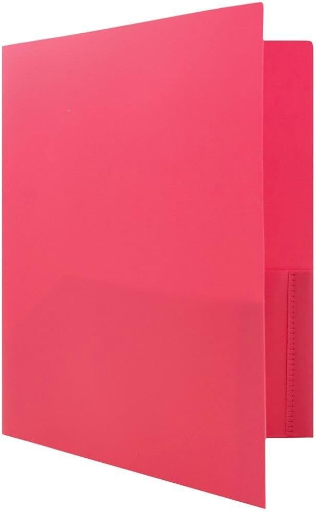 JAM PAPER Plastic 2 Pocket POP Folders - Durable School Folders with Metal Prongs Fastener Clasps - Fuchsia Hot Pink - Bulk 48/Pack - Image 3