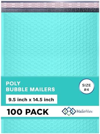 Teal Bubble Mailers 9.5x14.5, Self Seal Poly Padded Envelopes #4, 100 Pack by MAILERVIEW