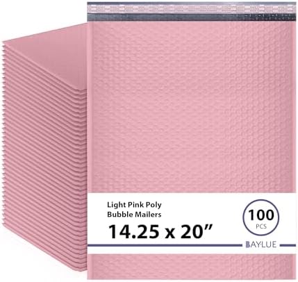 Light Pink Bubble Mailers 14.50x20, Poly Padded Envelopes #7, 100 Pack by BAYLUE