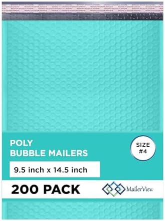 Teal Bubble Mailers 9.5x14.5, Self Seal Poly Padded Envelopes #4, 200 Pack by MAILERVIEW
