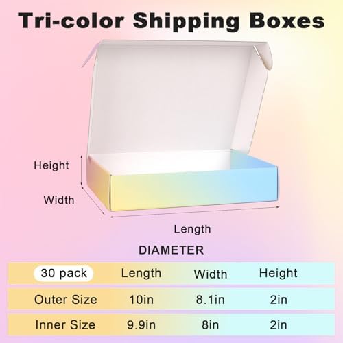 Shipping Boxes Medium 10x8x2", 30 Pack Colorful Mailer Boxes for Packaging, Corrugated Cardboard Boxes for Small Business Mailing - Image 2