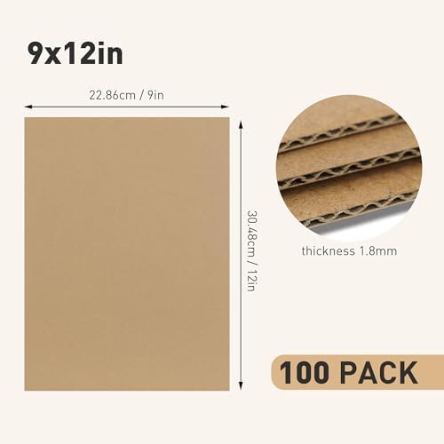 FARRAY 100 Pack 9x12 Inch Corrugated Cardboard Sheets, 1.8mm Thick Brown Kraft Cardboard Backing, Bulk Flat Cardboard Inserts Filler Pads for Packing, Shipping, Mailers, Crafts - Image 2
