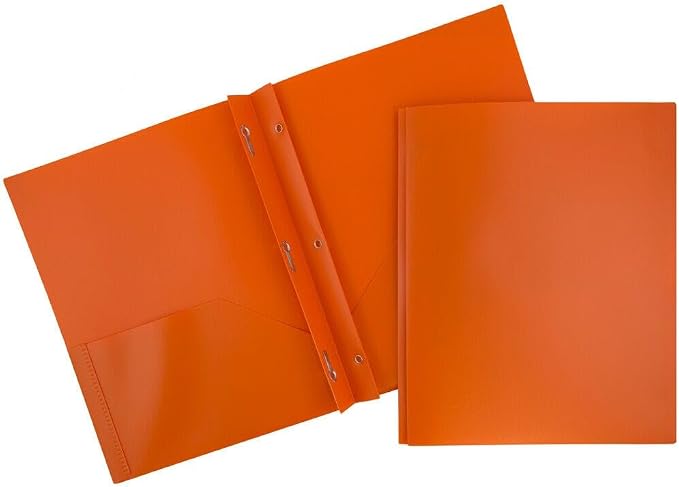 JAM PAPER Plastic 2 Pocket POP Folders - Durable School Folders with Metal Prongs Fastener Clasps - Orange - 12/Pack by JAMPaper