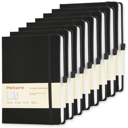 Heture Hardcover Notebooks, A5 Lined Journals Notebook for Writing 160 Pages, 8.2 x 5.5 inch, Classic Ruled Notebooks for College/Work/Travel (Black, 8 Pack) by HetureOffice