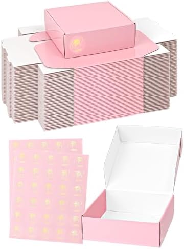 Shipping Boxes 6x6x2 Inch Set of 50, Light Pink Mailer Small Packaging Boxes, Corrugated Cardboard Boxes for Small Business Gift Literature Shipping by TryDrem