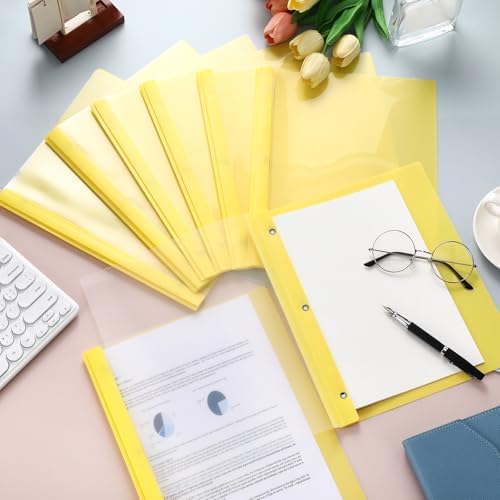 Feifeiya 48 Pack Plastic Report Covers with 3 Prongs Presentation Folders Bulk, 100 Sheet Capacity, Clear Front Report Covers for Presentation Document Paper School Office Supplies (Yellow) - Image 6