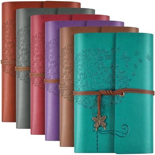 OMEYA 6 Pack A6 Refillable Leather Journals,Bulk Gift for Women, Coworkers by OMEYA