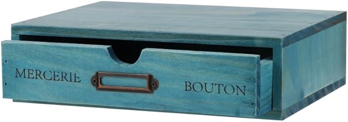 Wooden Drawers Blue Wood Desktop Organizer with Drawers | Vintage Wooden Storage Box for Apothecary Cabinet, Wood Drawer, Countertop Drawer for Library Card Catalog Cabinet by Unknown
