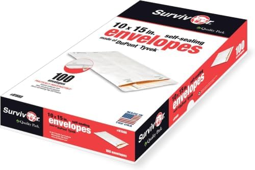 Quality Park QUAR1660 Survivor 10 x 15 Tyvek Catalog Mailer with Self Sealing Closure, 14 lb Puncture, Tear and Moisture Resistant DuPont Tyvek Envelopes, 100 per Box (R1660),White (Pack of 5) by Quality+Park