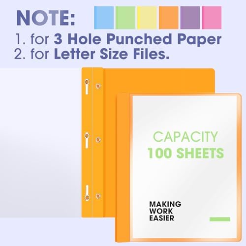 Feifeiya 72 Pack Plastic Report Covers with 3 Prongs Presentation Folders Bulk, 100 Sheet Capacity, Clear Front Report Covers for Presentation Document Paper School Office Supplies (Fresh Colors) - Image 4