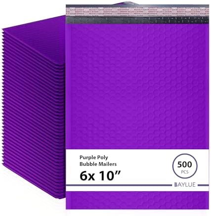 Purple Bubble Mailers 6x10, Poly Padded Envelopes #0, 500 Pack Bulk by BAYLUE