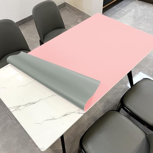 Faux Leather Table Cover,1.8mm Thick,30x48 Inch Desk Cover,Large Desk Mat,Table Protector,Table Cover Protector,Desk Top Cover,Table Tops Cut to Size(Pink+Silvery,30x48) by Zinkooat