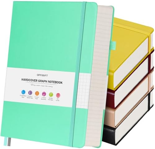 5 Pack Graph Paper Notebook Bulk, A5, 312 Numbered Pages Grid Journal Set by OFFIGIFT