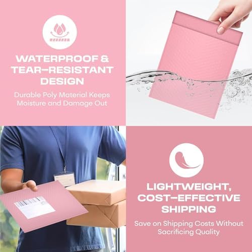 Light Pink Bubble Mailers 12x15, Self Seal Poly Padded Envelopes, 100 Pack - Image 7