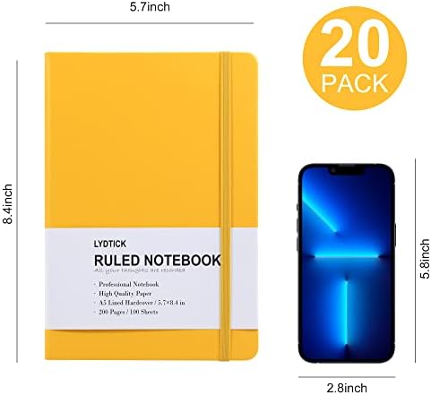 20 Pack Journals for Writing College Ruled Notebooks Journal in Bulk, Hardcover Notebooks (200Pages) for Note Talking, Lined Bullet Journals for Home School Office, 5.7"x8.4", Yellow - Image 2