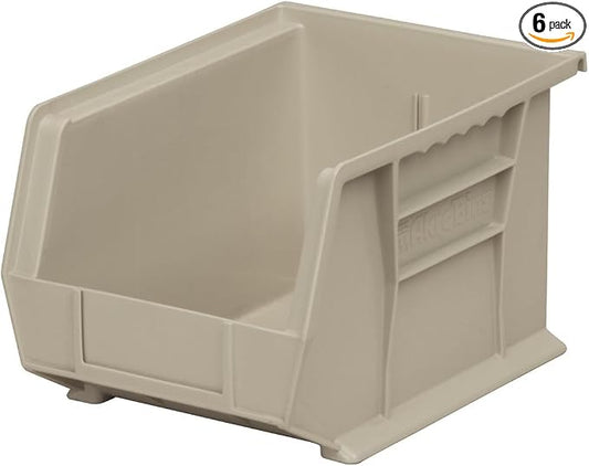 Akro-Mils 30239 AkroBins Plastic Storage Bins, 11"x8"x7", Stone, 6-Pack | Space-Saving Stackable Bins for Garage, Pantry, Craft Organization by Akro-Mils