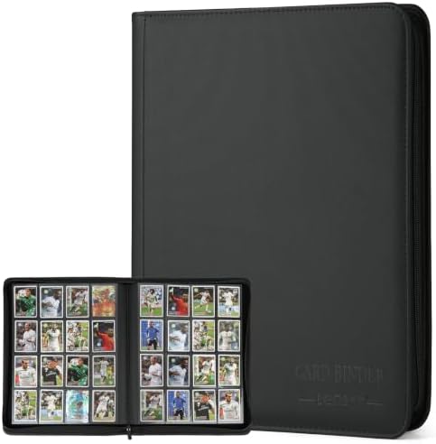 16-Pocket Business Card Binder holds 1024 Cards, Premium Diamond PU Leather Name Card Holder Organizer with Zipper, Black Sleeves Side Loading Card Book for Collectors & Office(black) by CARDBINDER