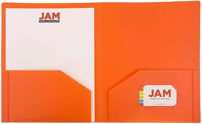 JAM PAPER Heavy Duty Plastic 2 Pocket Extra Tough School Folders - Orange - Bulk 48/Pack - Image 5