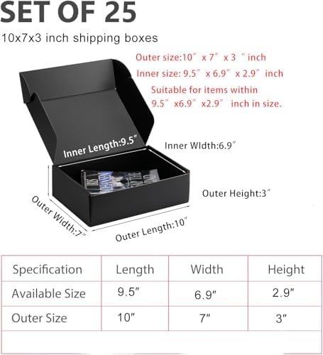 10x7x3 inch Black Shipping Boxes for Small Business- Set of 25 - Image 2