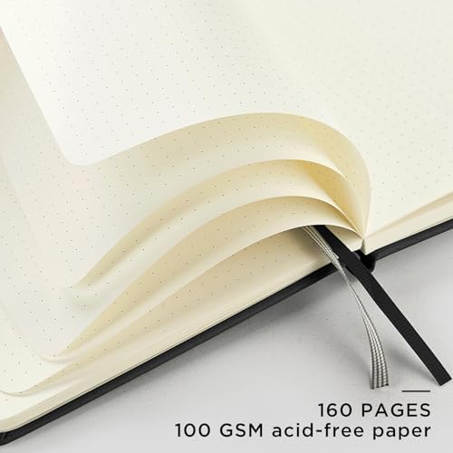 &And Per Se Dotted Journal Notebook, A5 Hardcover Leather Dotted Journal, 160 Pages 100gsm Thick Dot Grid Paper, 3 Sheets of Stickers Included - 5.7'' x 8'' (Black) - Image 4