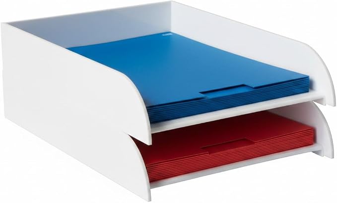 OSCO High Gloss White Plastic Stacking Letter Tray | A4 | Easily Stackable | Desk File Organiser | Paper Storage | Office Document Sorter | Paperwork Filing | No Risers Required | H6 x W24.5 D33 cm - Image 8