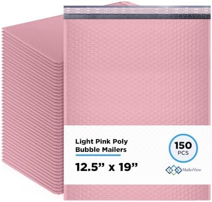 Light Pink Bubble Mailers 12.5x19 Poly Padded Envelopes #6, 150 Pack by MAILERVIEW