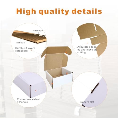 100 Pack 4x4x2'' Small Shipping Boxes, Corrugated Cardboard Mailers for Business, White (CM442-100) - Image 3